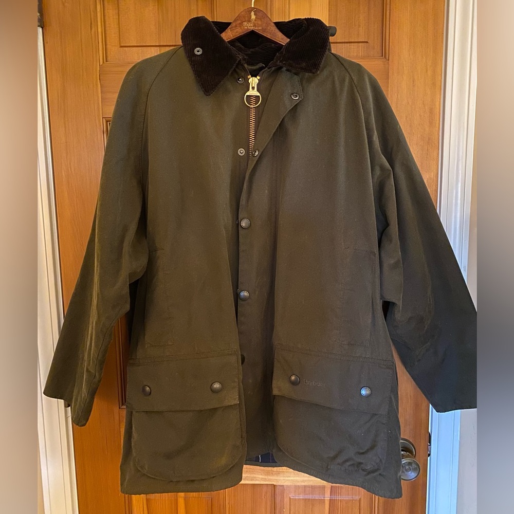 Barbour Classic Beaufort Jacket Size 44 Waxed Cotton with Hood And Liner